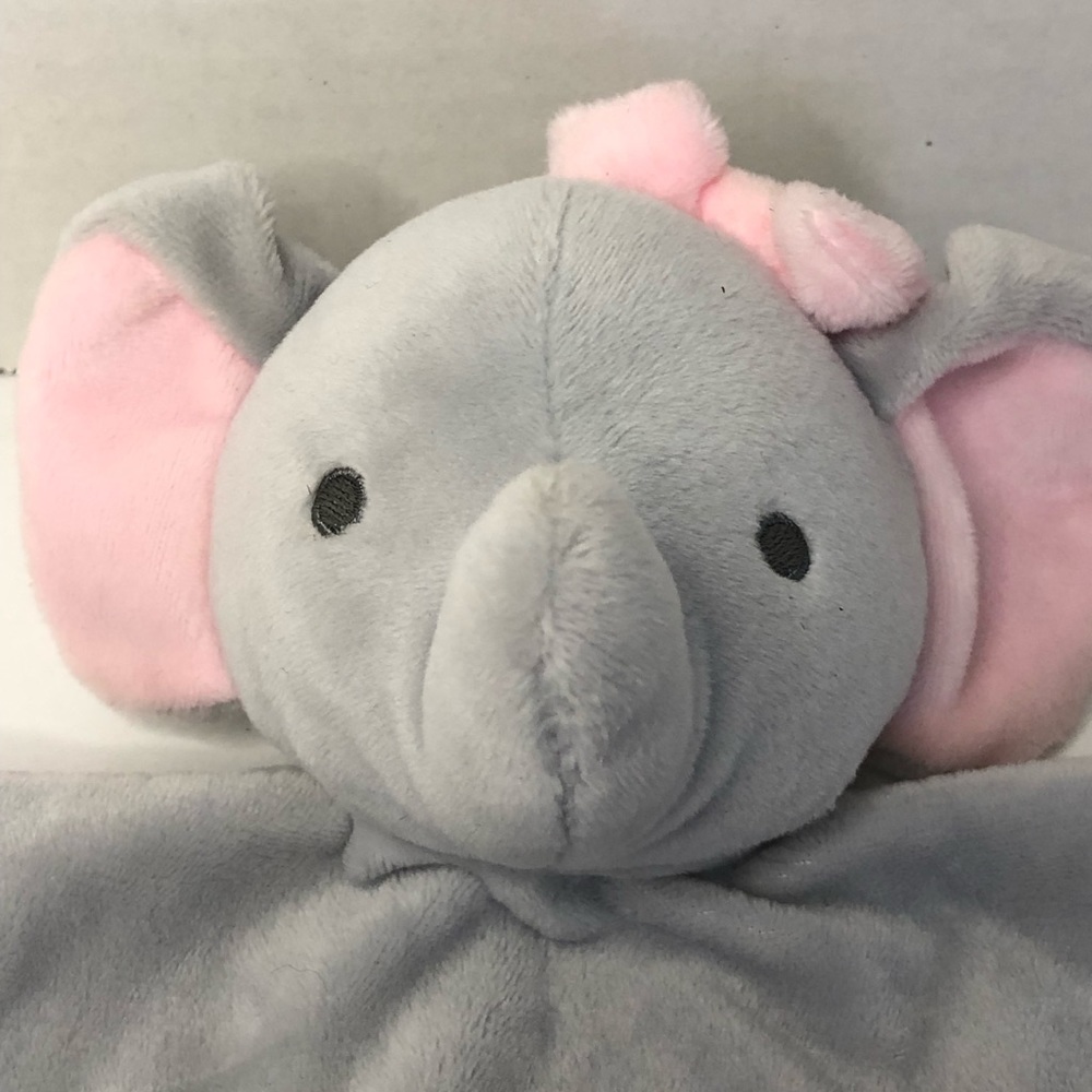 Dan Dee Elephant Lovey Security Blanket Rattle Knotted Grey Pink 12 inches